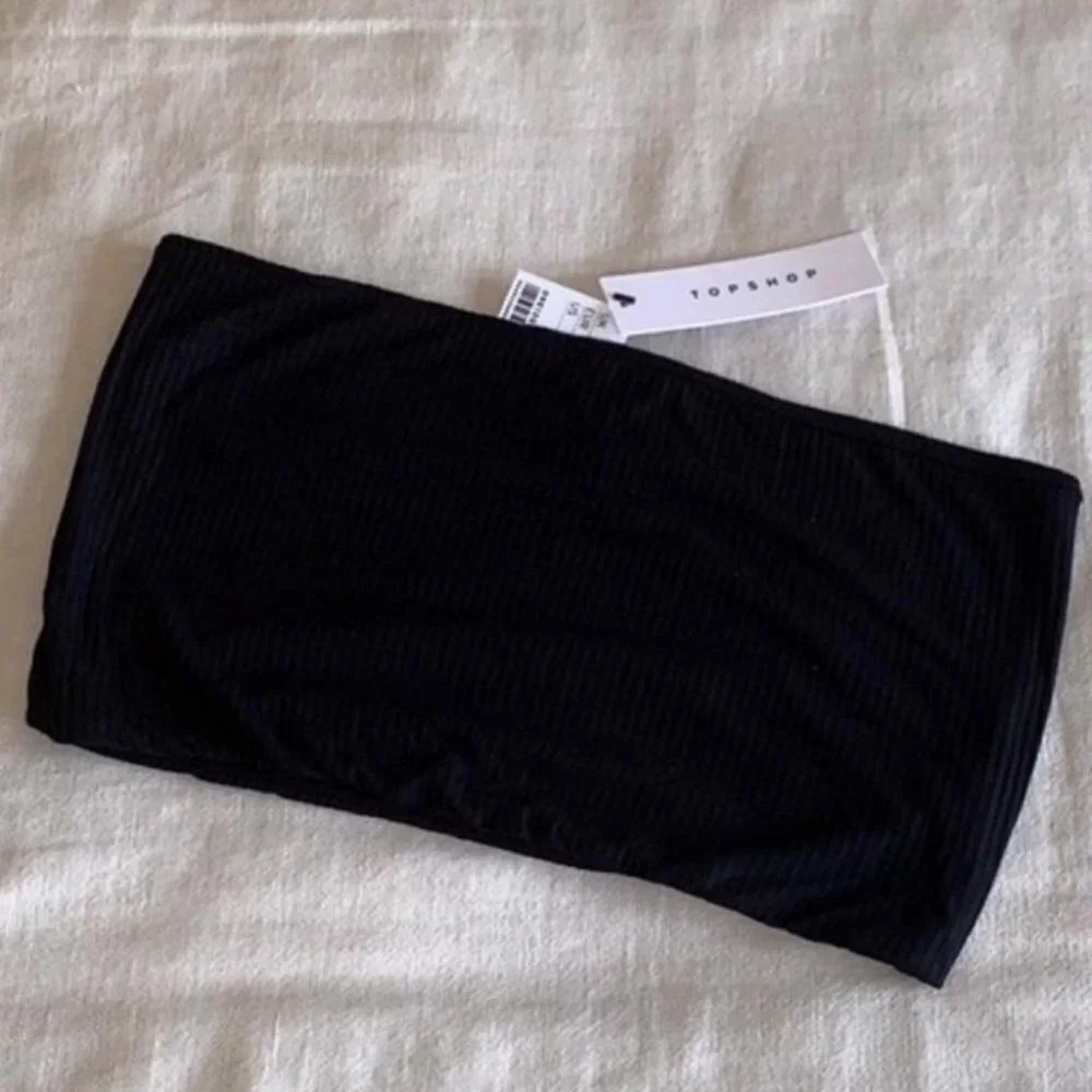TopShop Ribbed Bandeau Black Shirt Tube Top Bra 12 - Picture 3 of 3
